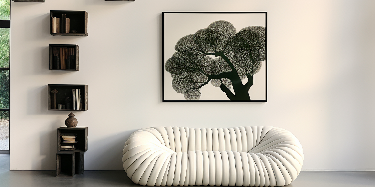 Father and son admiring handcrafted 3D wooden wall art in a cozy living room setting