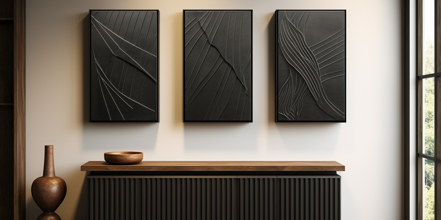 Father opening a wall art gift in a cozy room, surrounded by family, celebrating a warm and meaningful Father’s Day.